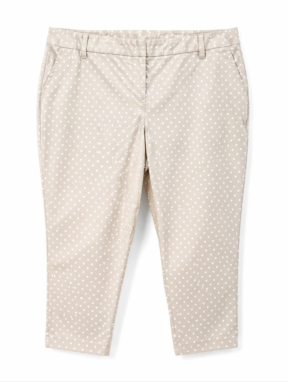 Cato Womens Size 18 Capri Pants Beige White Polka Dot Stretch Cropped Casual